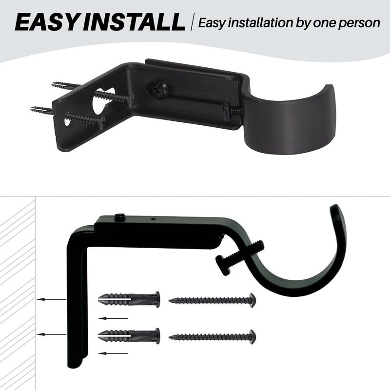 eletriace Curtain Rod Bracket Heavy Duty Adjustable Window Hardware Rod Holders Hanger for 1 inch Rods, Set of 3 (Black - Adjustable) - Image 4
